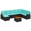 Havesofa Sæt med opbevaring 9 pcs Sort og turkis polyrattan