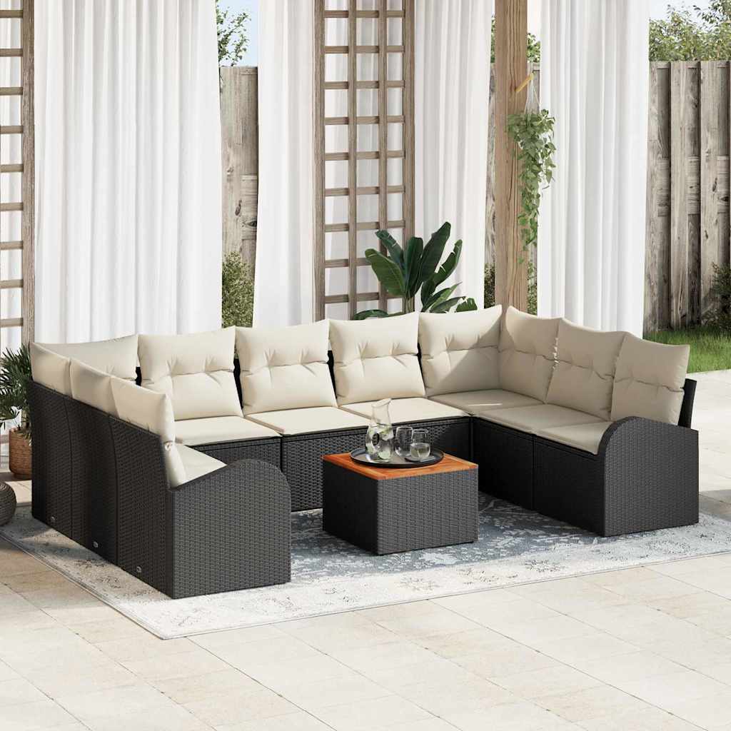 Havesofa Sæt med opbevaring 10 pcs Sort og Cream polyrattan