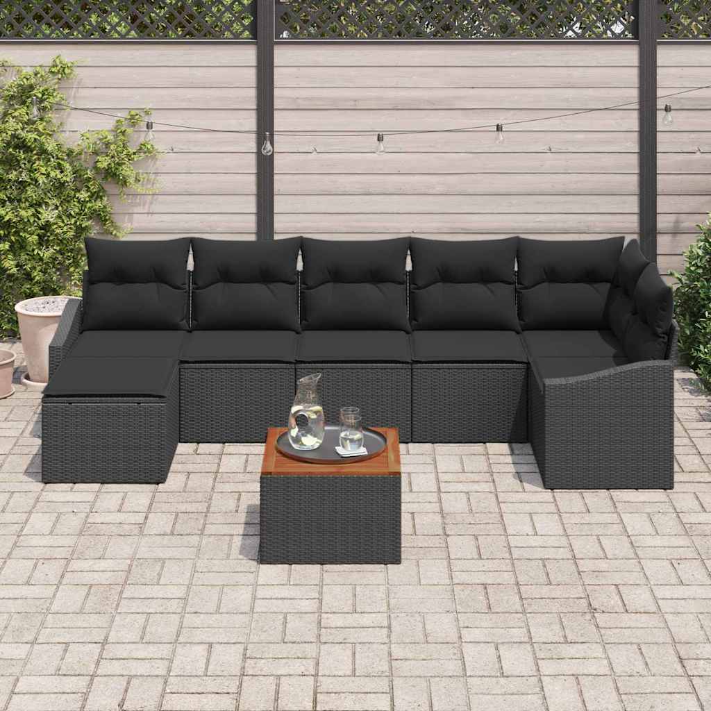 Havesofa Sæt med opbevaring 8 pcs Sort polyrattan