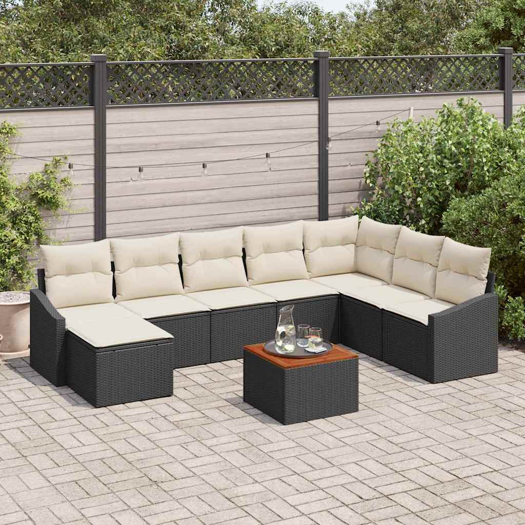 Havesofa Sæt med opbevaring 9 pcs Sort og Cream polyrattan