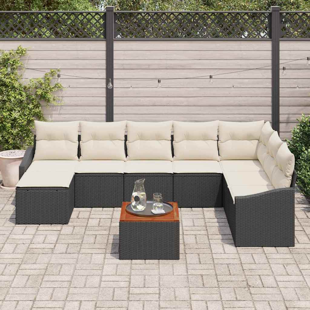 Havesofa Sæt med opbevaring 9 pcs Sort og Cream polyrattan
