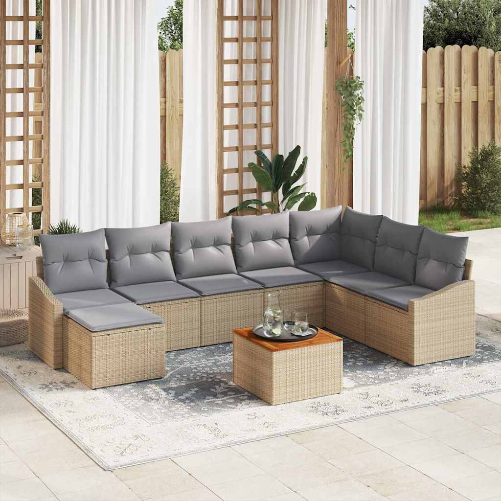Havesofa Sæt med opbevaring 9 pcs Beige og lys grå polyrattan