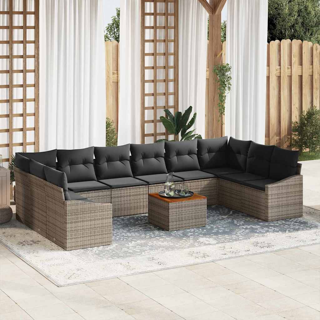 Havesofa Sæt med opbevaring 11 pcs Grå polyrattan