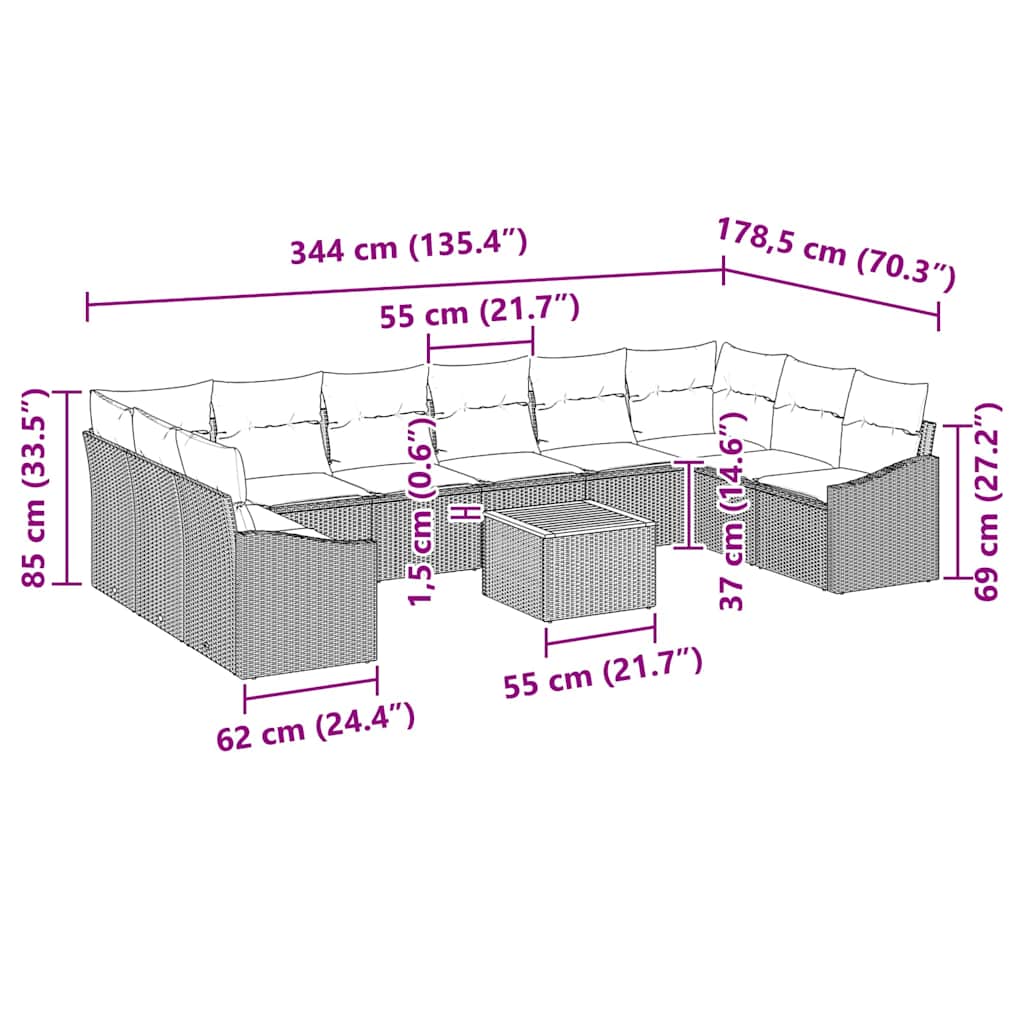Havesofa Sæt med opbevaring 11 pcs Grå polyrattan
