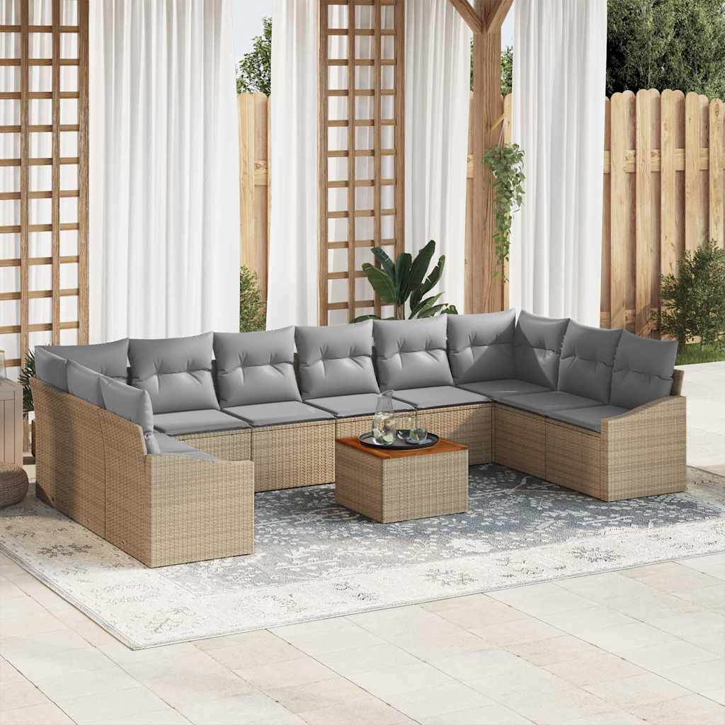 Havesofa Sæt med opbevaring 11 pcs Beige og lys grå polyrattan