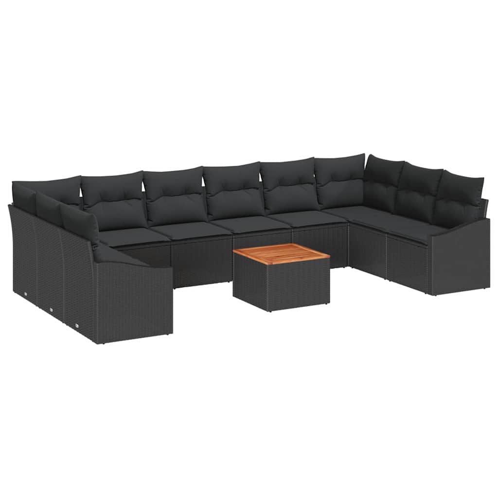 Havesofa Sæt med opbevaring 11 pcs Sort polyrattan