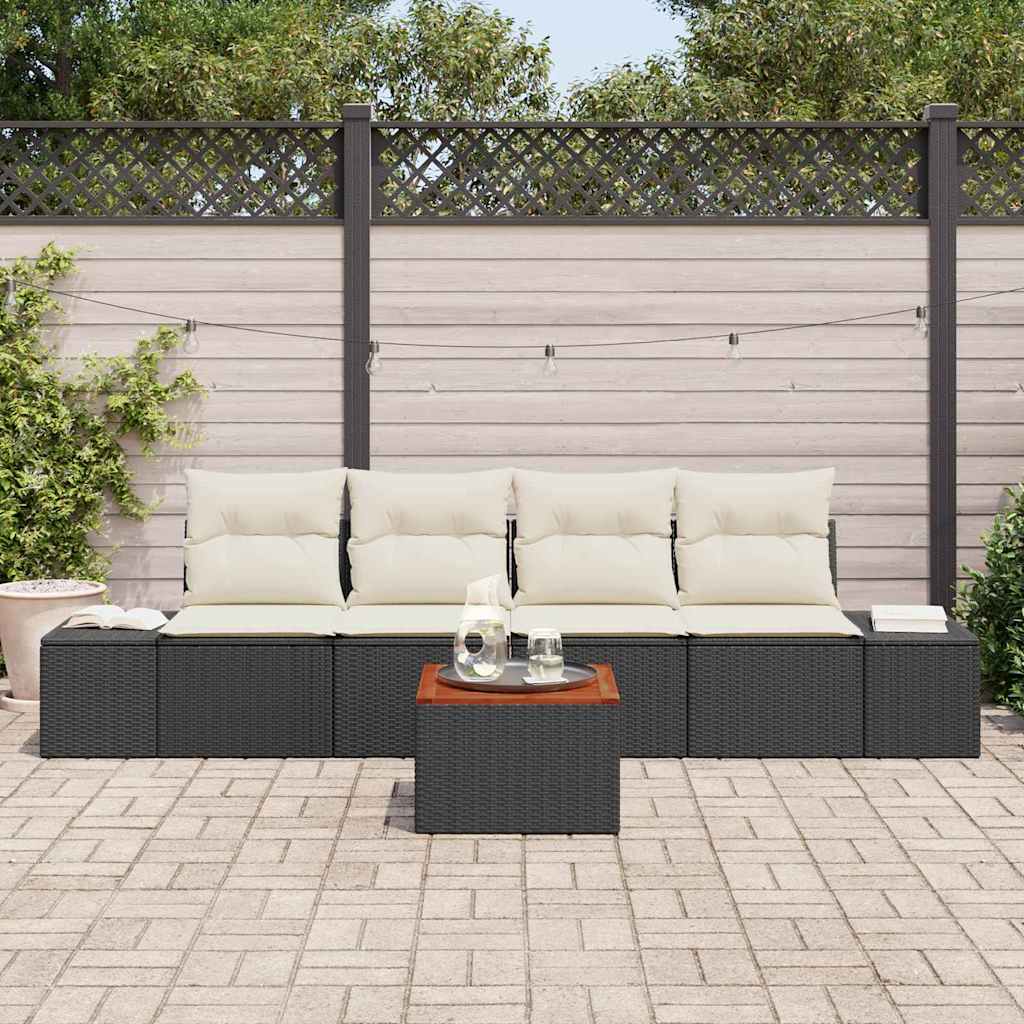 Havesofa Sæt med opbevaring 5 pcs Sort og Cream polyrattan