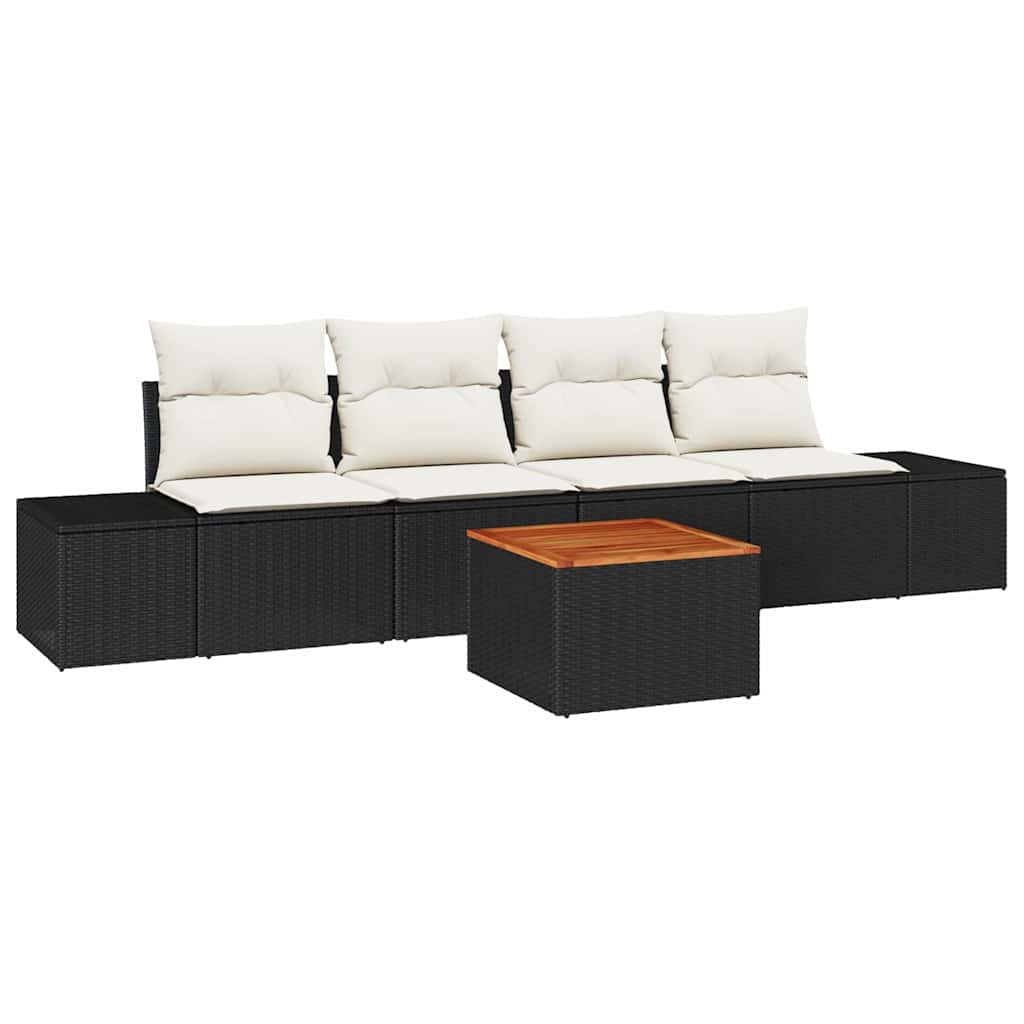 Havesofa Sæt med opbevaring 5 pcs Sort og Cream polyrattan