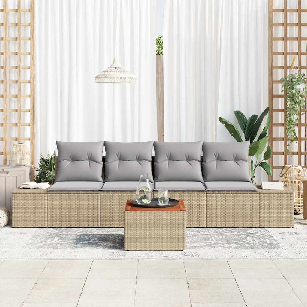 Havesofa Sæt med opbevaring 5 pcs Beige og lys grå polyrattan