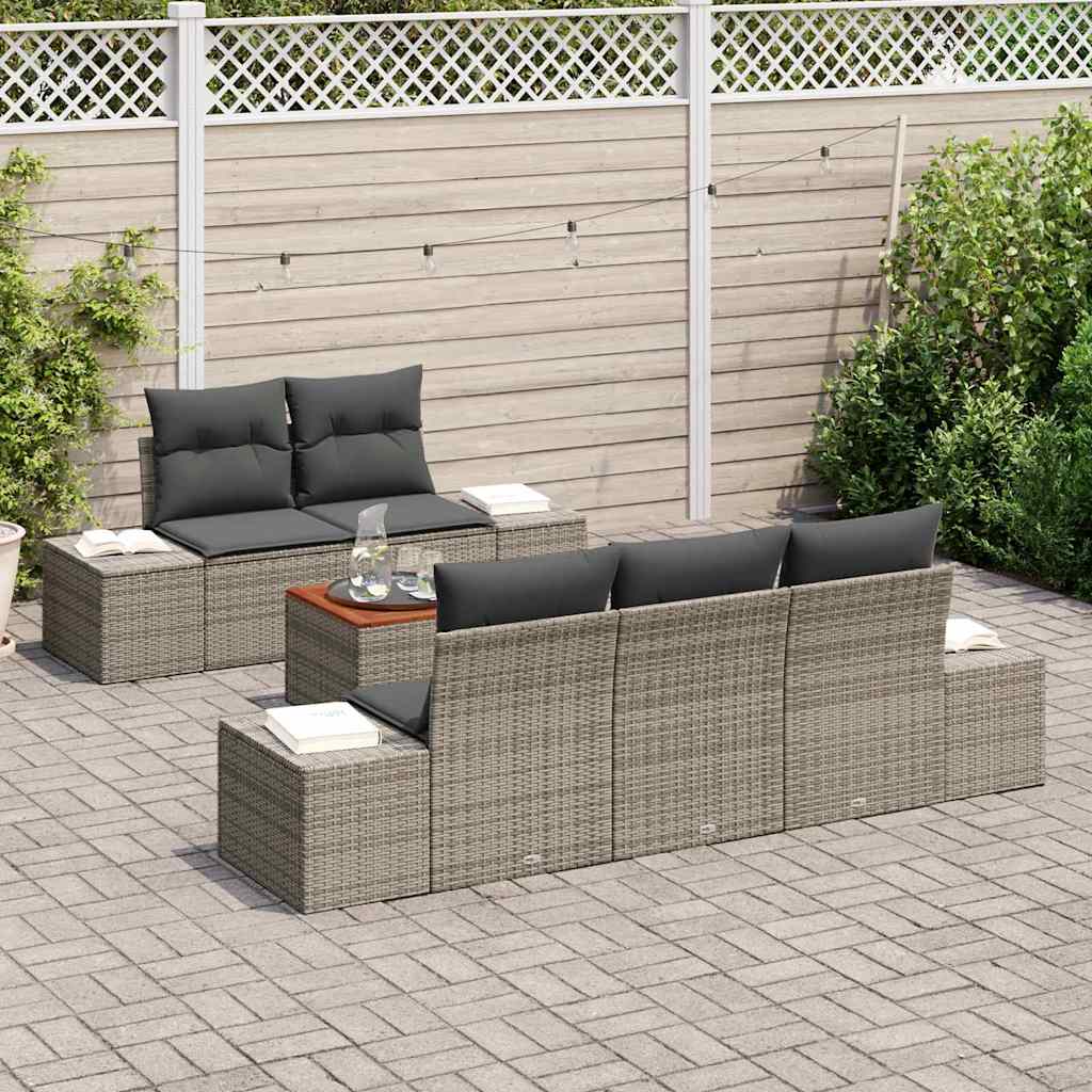 Havesofa Sæt med opbevaring 6 pcs Grå polyrattan