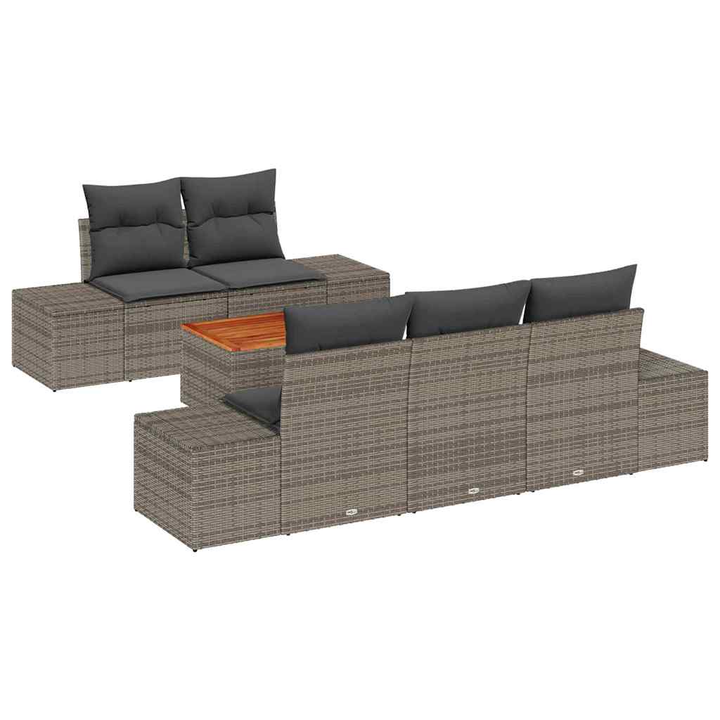 Havesofa Sæt med opbevaring 6 pcs Grå polyrattan