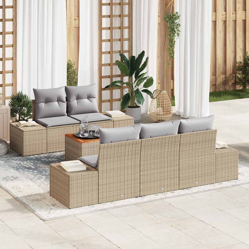 Havesofa Sæt med opbevaring 6 pcs Beige og lys grå polyrattan