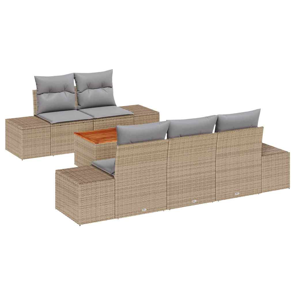 Havesofa Sæt med opbevaring 6 pcs Beige og lys grå polyrattan