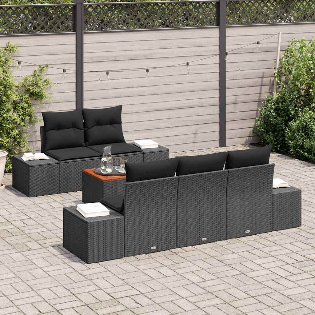 Havesofa Sæt med opbevaring 6 pcs Sort polyrattan
