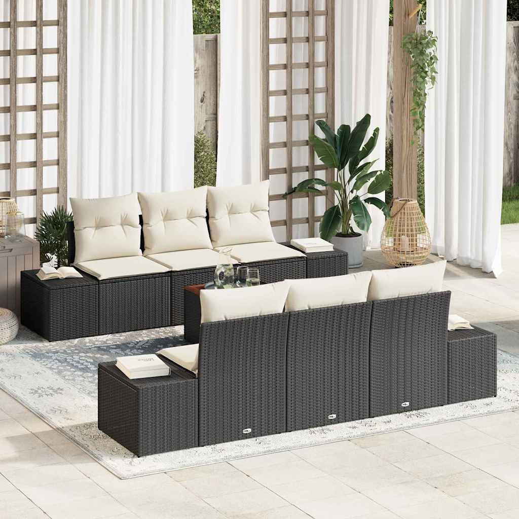 Havesofa Sæt med opbevaring 7 pcs Sort og Cream polyrattan