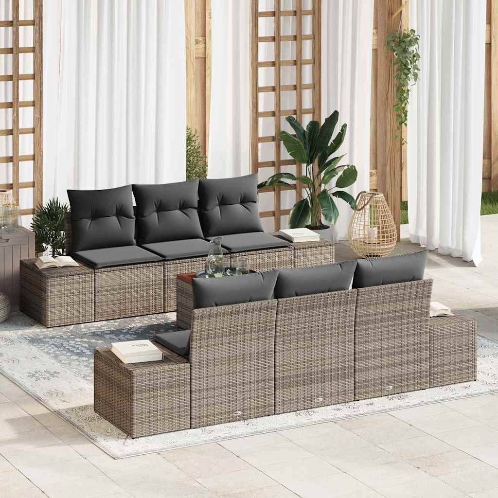 Havesofa Sæt med opbevaring 7 pcs Grå polyrattan