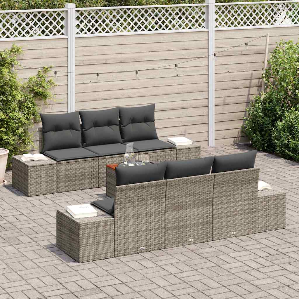 Havesofa Sæt med opbevaring 7 pcs Grå polyrattan