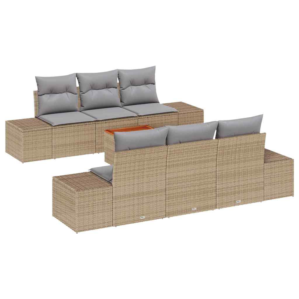 Havesofa Sæt med opbevaring 7 pcs Beige og lys grå polyrattan