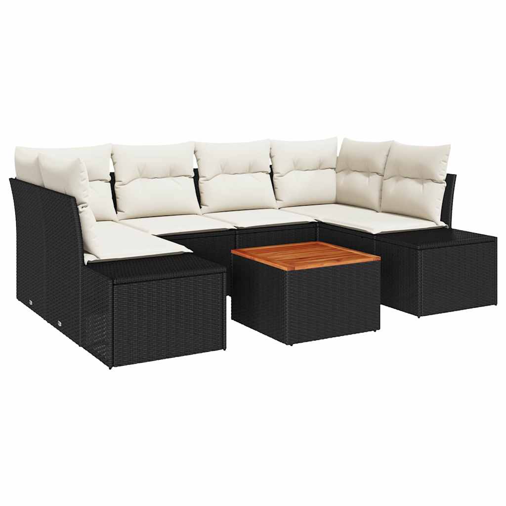 Havesofa Sæt med opbevaring 7 pcs Sort og Cream polyrattan