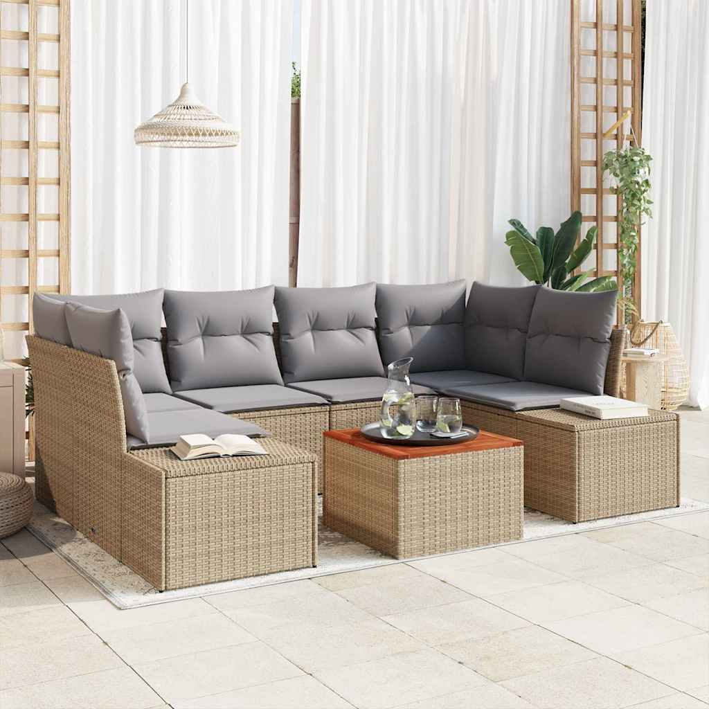 Havesofa Sæt med opbevaring 7 pcs Beige og lys grå polyrattan