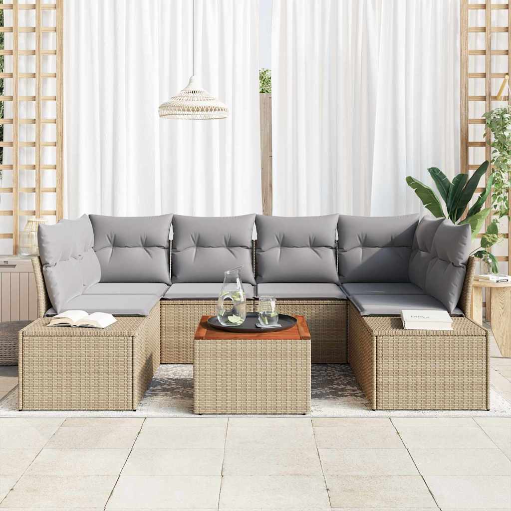 Havesofa Sæt med opbevaring 7 pcs Beige og lys grå polyrattan