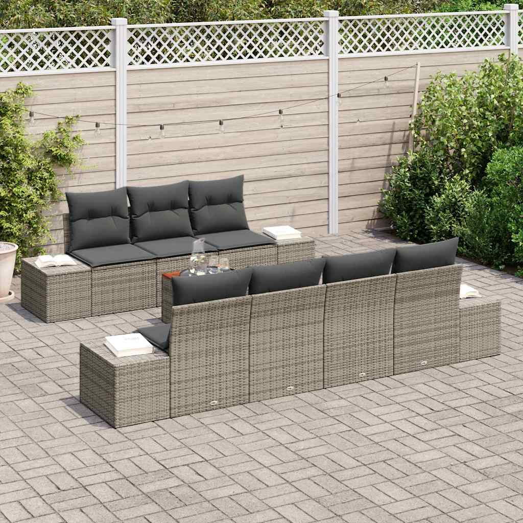 Havesofa Sæt med opbevaring 8 pcs Grå polyrattan