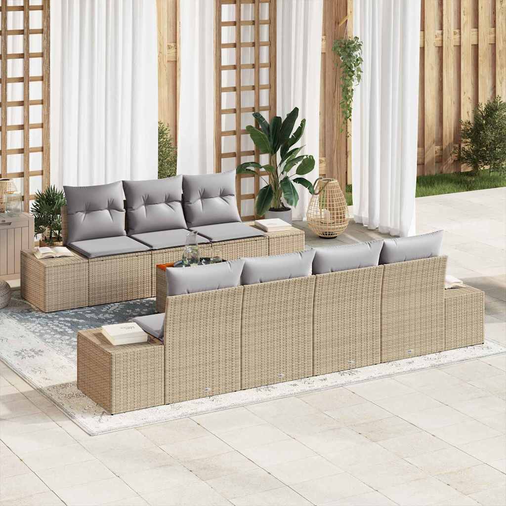 Havesofa Sæt med opbevaring 8 pcs Beige og lys grå polyrattan