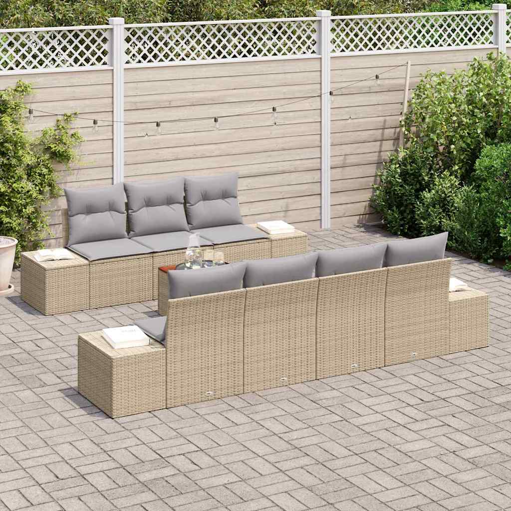 Havesofa Sæt med opbevaring 8 pcs Beige og lys grå polyrattan