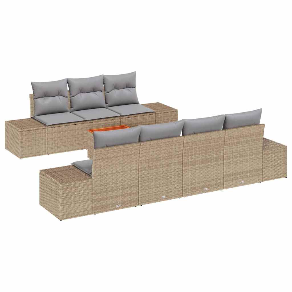 Havesofa Sæt med opbevaring 8 pcs Beige og lys grå polyrattan