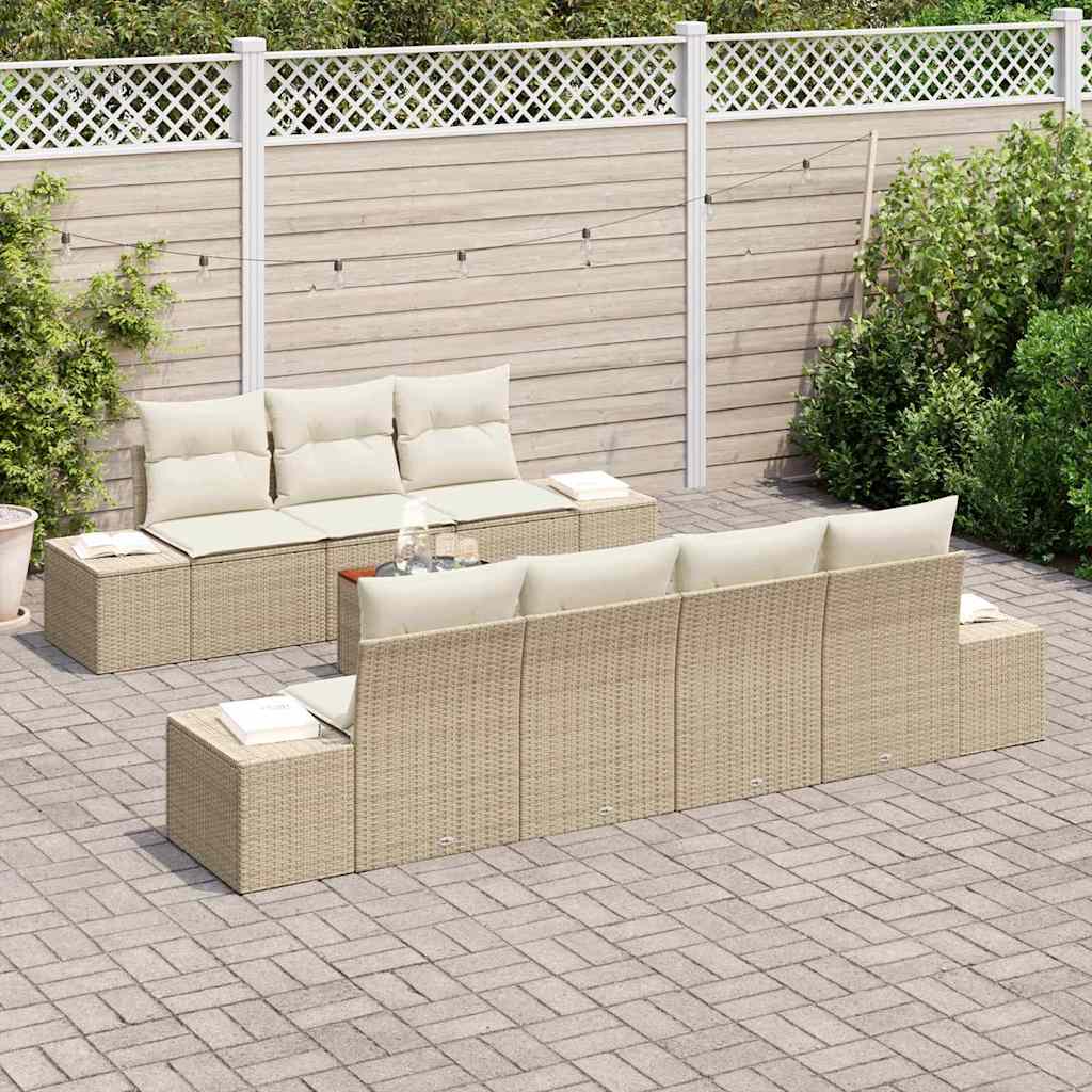 Havesofa Sæt med opbevaring 8 pcs Beige og creme polyrattan