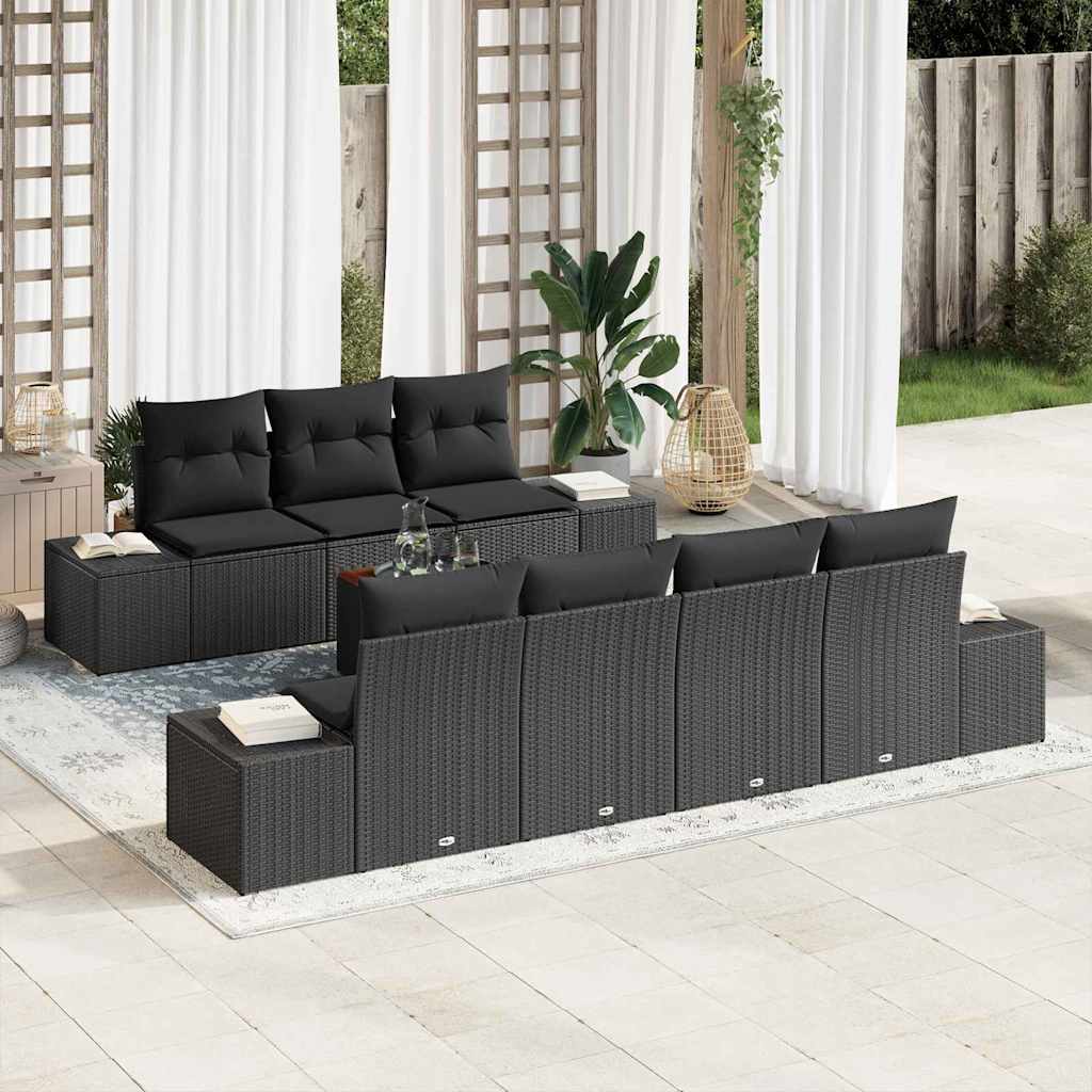 Havesofa Sæt med opbevaring 8 pcs Sort polyrattan