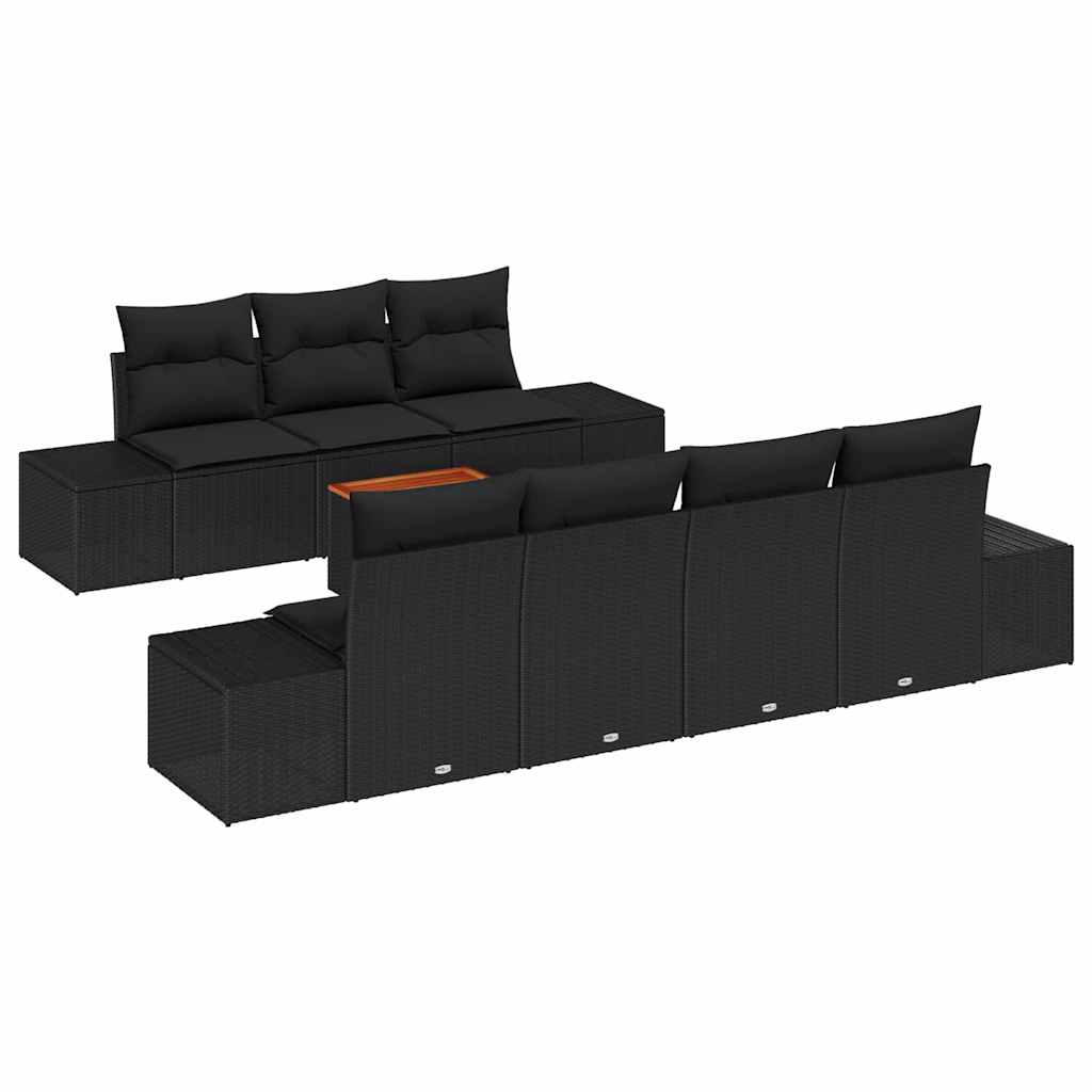 Havesofa Sæt med opbevaring 8 pcs Sort polyrattan
