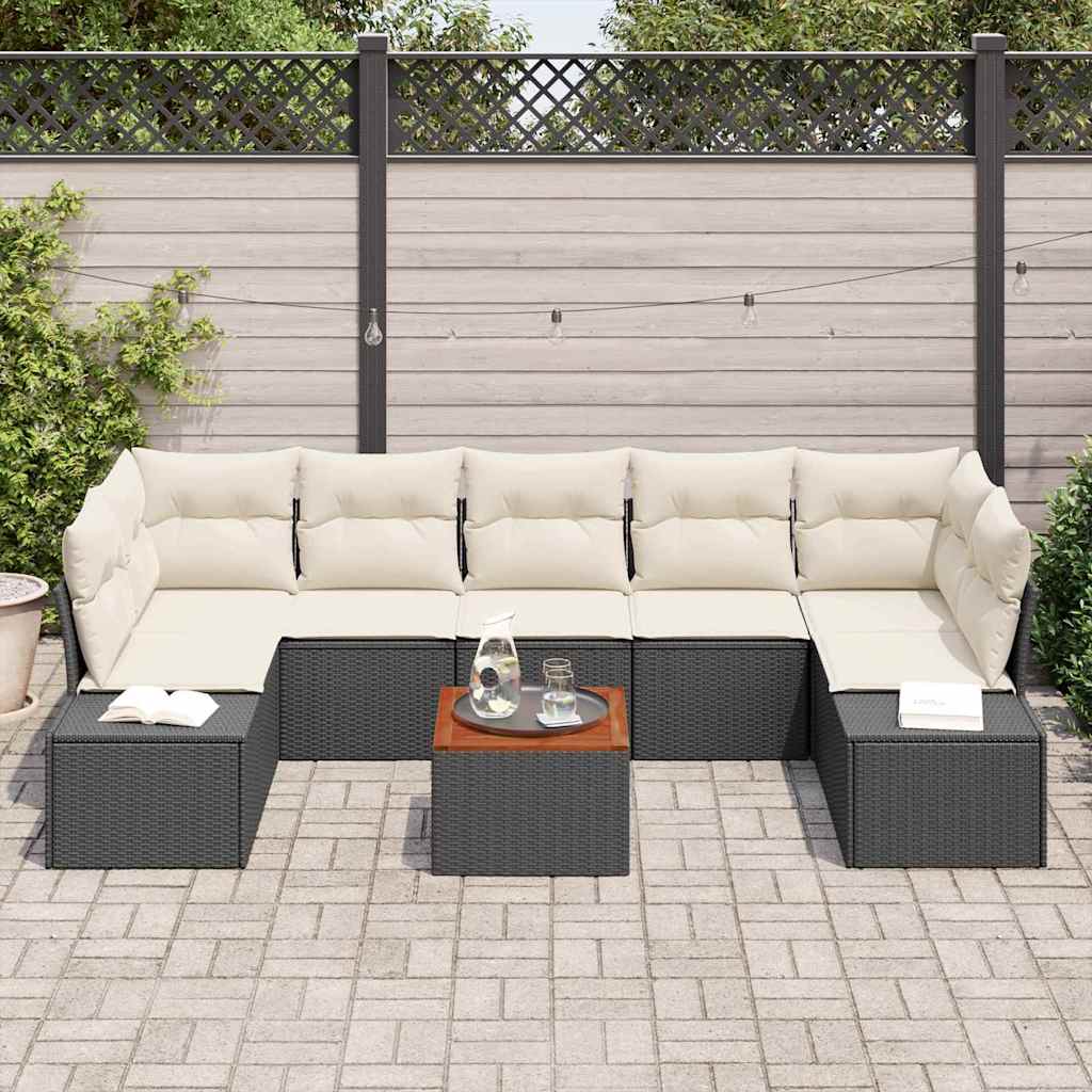 Havesofa Sæt med opbevaring 8 pcs Sort og Cream polyrattan