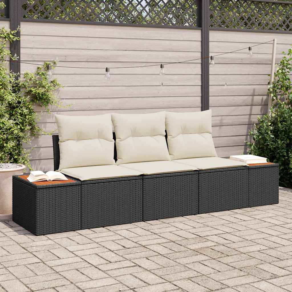 Havesofa Sæt 3 pcs Sort og cremefarvet Poly rattan