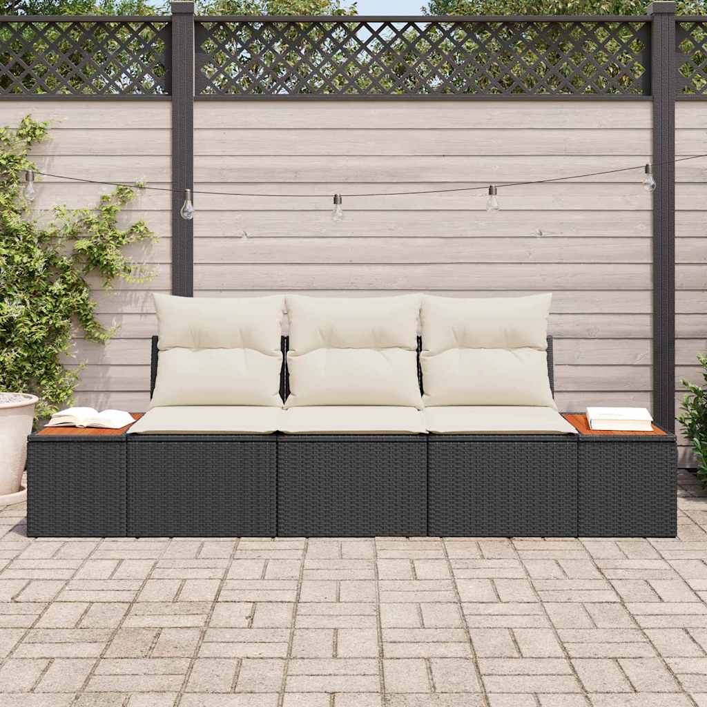 Havesofa Sæt 3 pcs Sort og cremefarvet Poly rattan