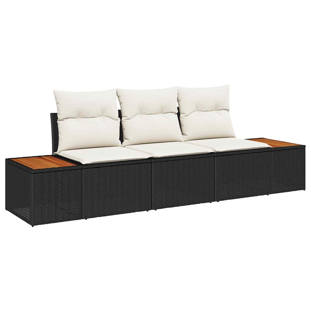 Havesofa Sæt 3 pcs Sort og cremefarvet Poly rattan