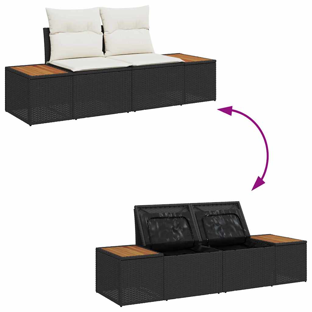 Havesofa Sæt 3 pcs Sort og cremefarvet Poly rattan