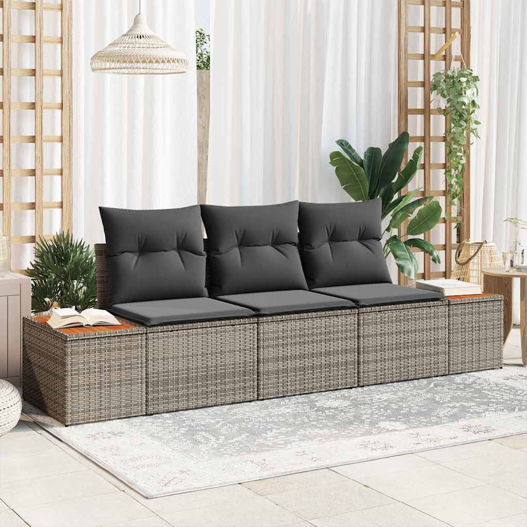 Havesofa Sæt med opbevaring 3 pcs Grå Poly rattan