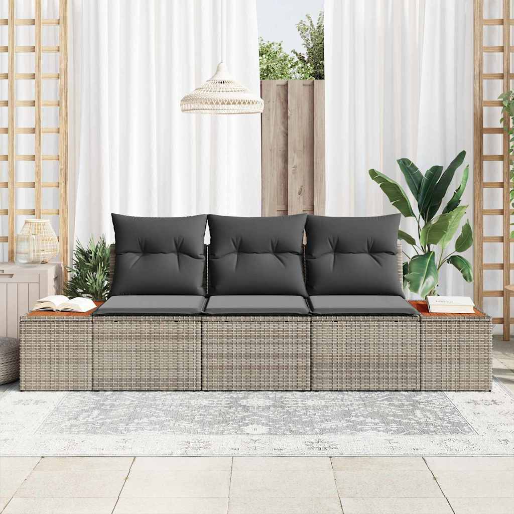 Havesofa Sæt med opbevaring 3 pcs Grå Poly rattan
