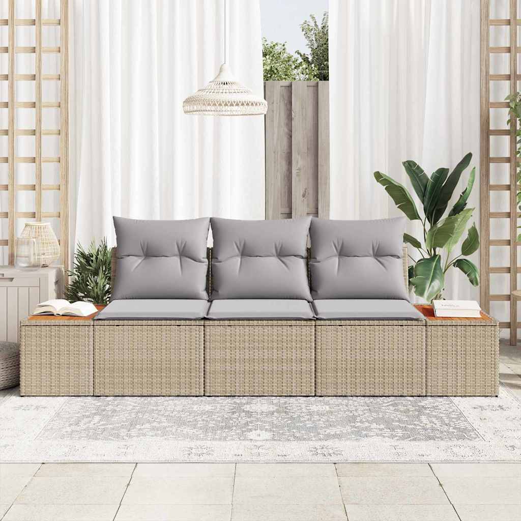 Havesofa Sæt med opbevaring 3 pcs beige og lysegrå Poly rattan