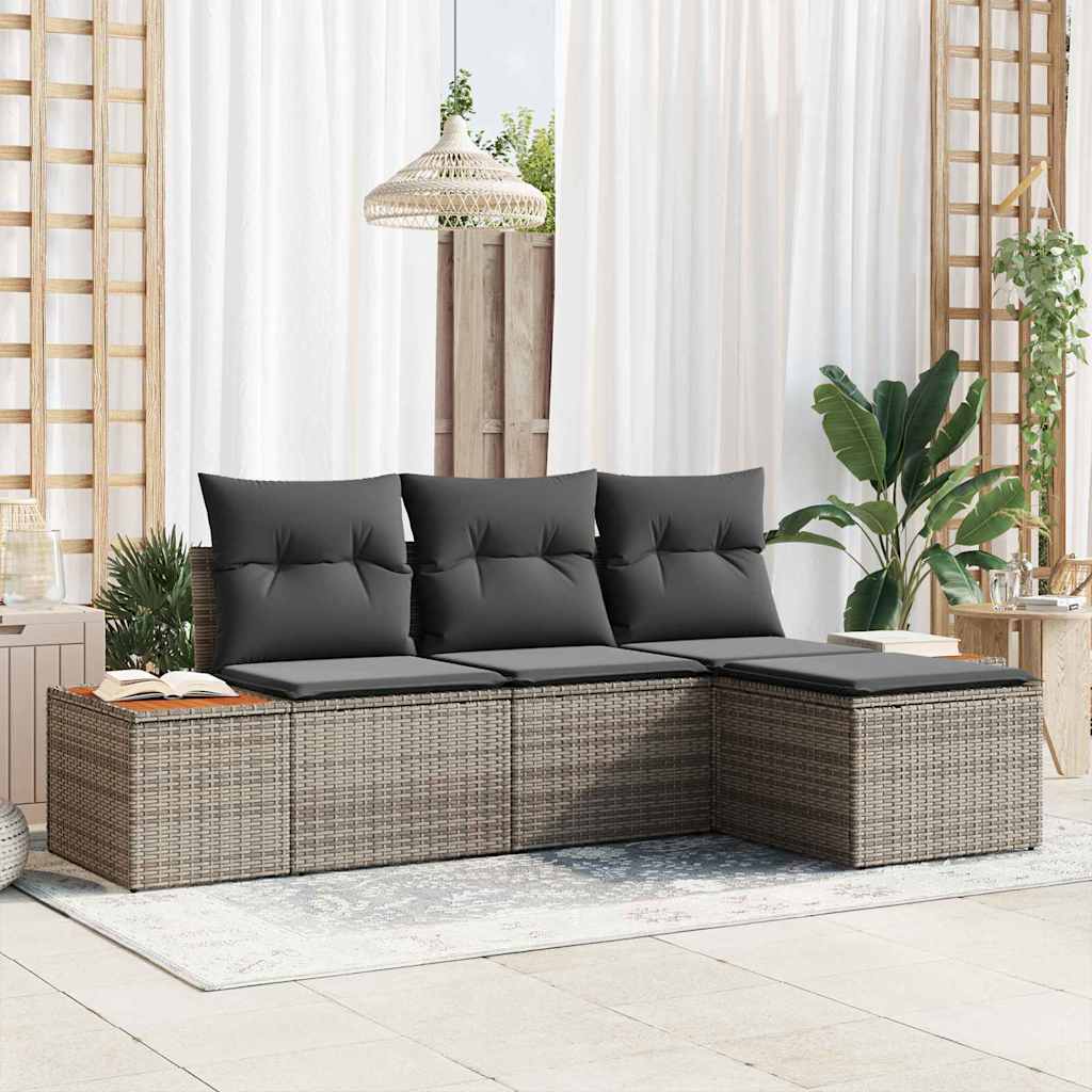 Havesofa Sæt med pude 4 pcs Grå Poly Rattan
