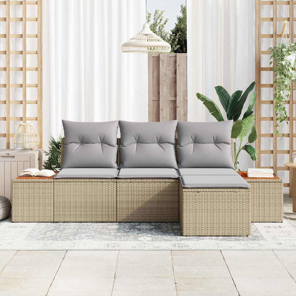 Havesofa Sæt 4 stk. Beige og lys grå Poly Rattan