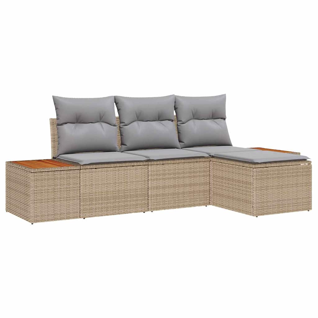 Havesofa Sæt 4 stk. Beige og lys grå Poly Rattan