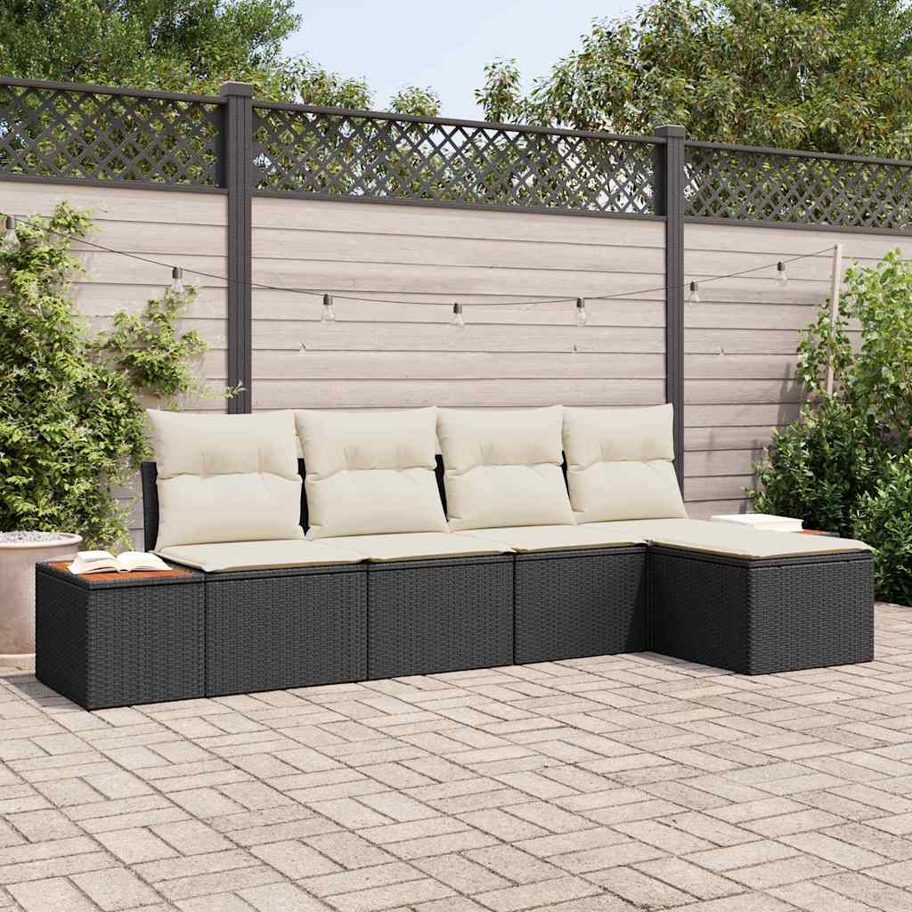Havesofa Sæt med pude 6 pcs Sort og Cream Polyrattan
