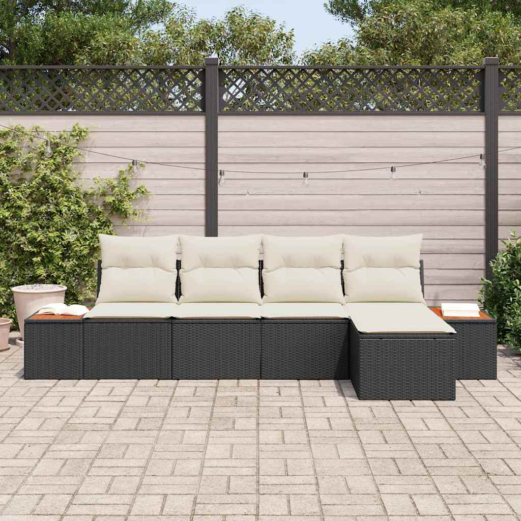 Havesofa Sæt med pude 6 pcs Sort og Cream Polyrattan