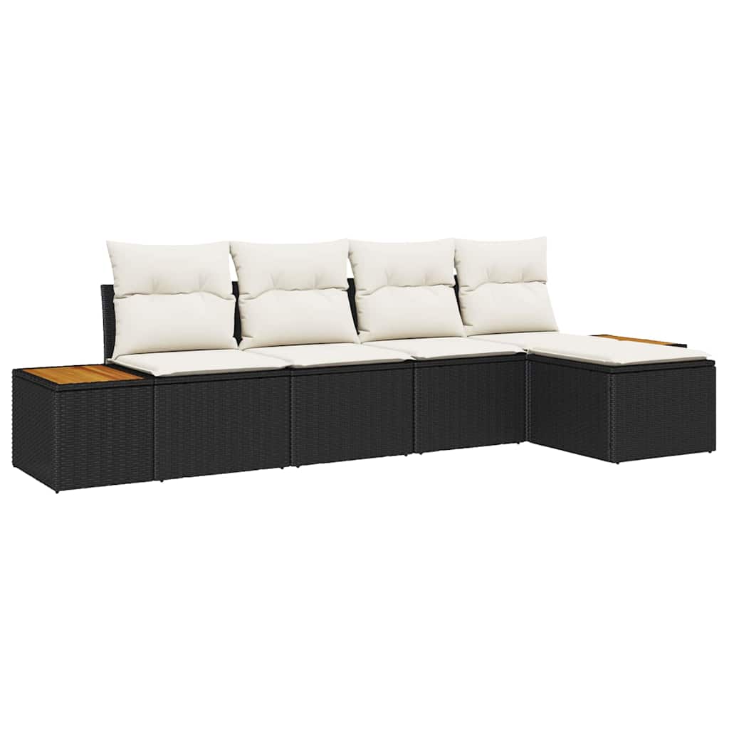Havesofa Sæt med pude 6 pcs Sort og Cream Polyrattan