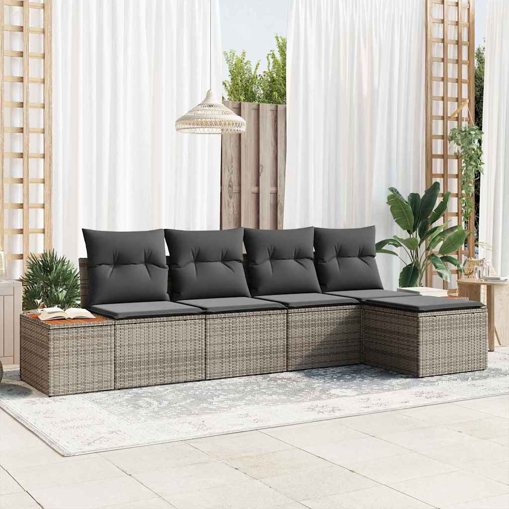 Havesofa Sæt med pude med opbevaring 6 pcs Grå Polyrattan