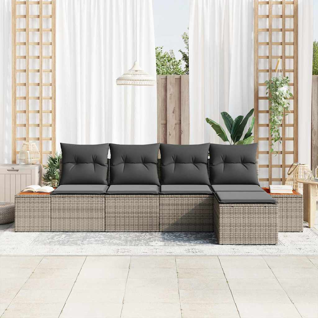 Havesofa Sæt med pude med opbevaring 6 pcs Grå Polyrattan