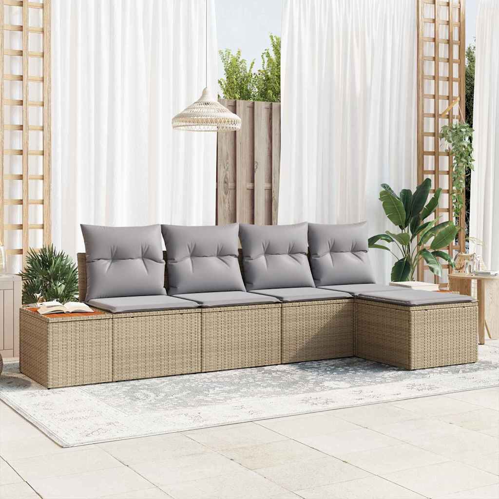 Havesofa Sæt med pude 6 pcs Beige og lys grå Polyrattan