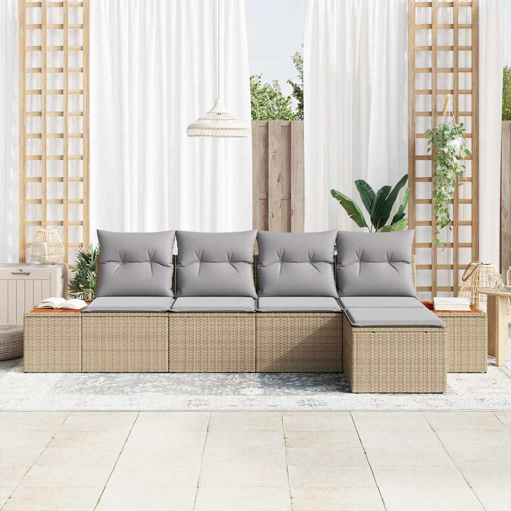 Havesofa Sæt med pude 6 pcs Beige og lys grå Polyrattan